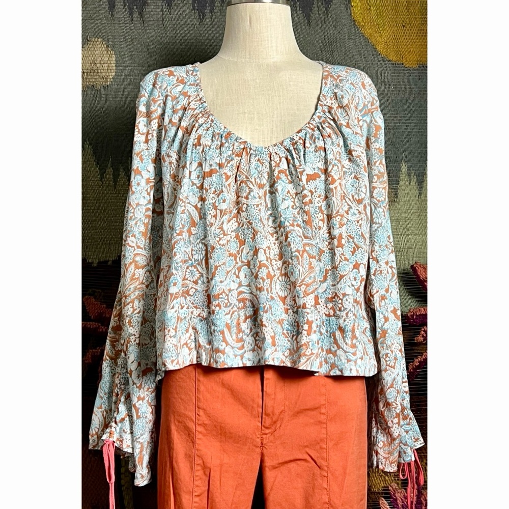 Anthropologie Shirred Peasant Blouse Top S